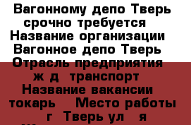 Вагонному депо Тверь срочно требуется  › Название организации ­ Вагонное депо Тверь › Отрасль предприятия ­ ж.д. транспорт › Название вакансии ­ токарь  › Место работы ­ г. Тверь ул 1-я Желтиковская д. 5 › Минимальный оклад ­ 29 000 › Возраст от ­ 25 › Возраст до ­ 50 - Тверская обл., Тверь г. Работа » Вакансии   . Тверская обл.,Тверь г.